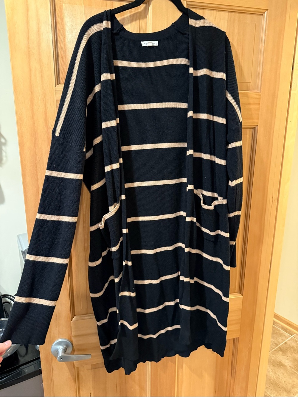 tea n rose Black Sweater with Cream Stripe